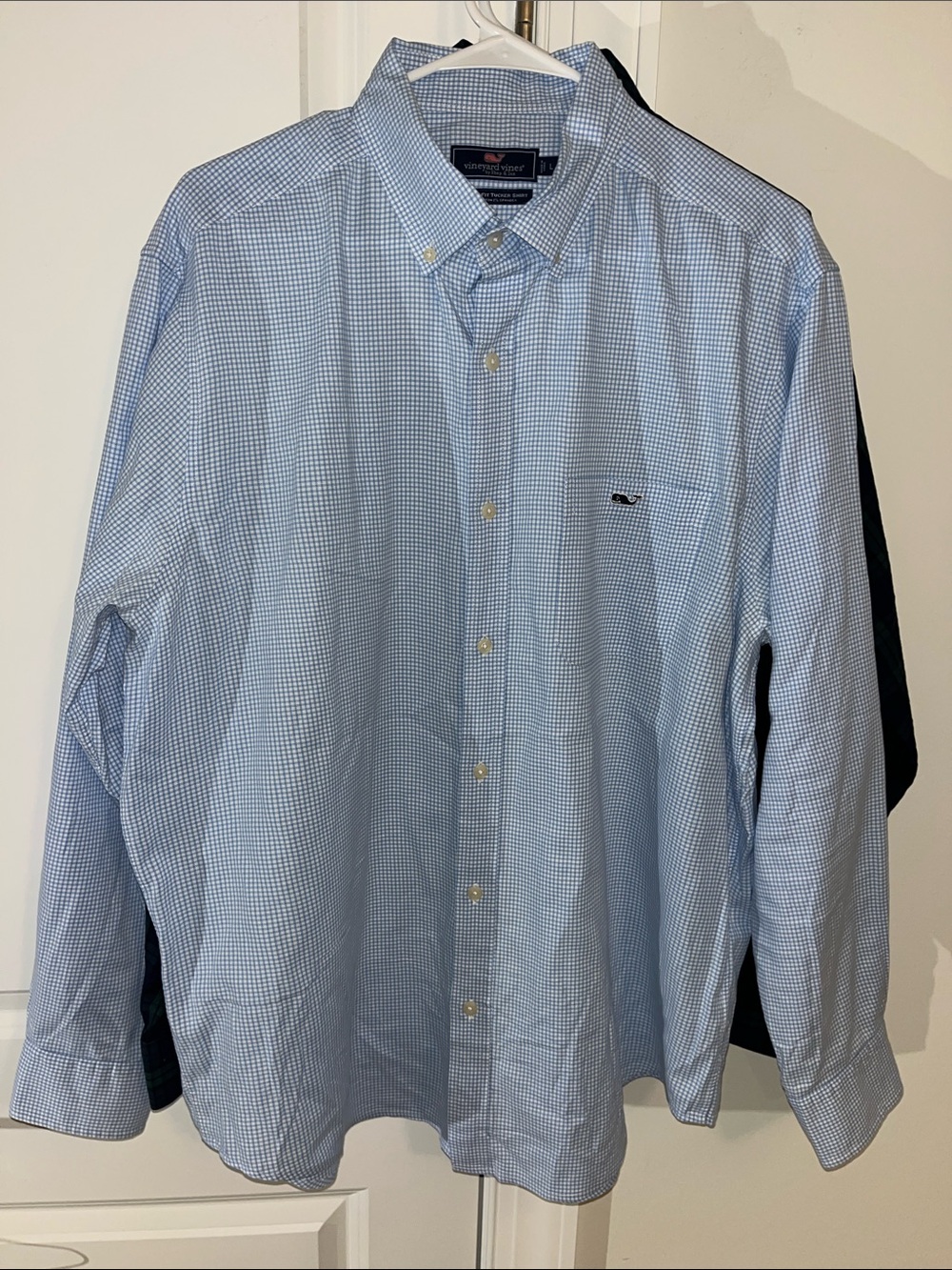Vineyard Vines Whale Blue White LS gingham check classic fit Tucker shirt Whale